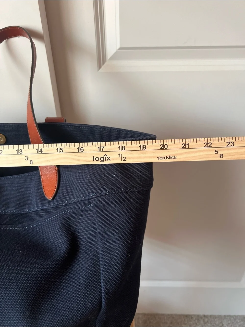 Banana Republic Navy Canvas Tote with Brown Leather Handles
